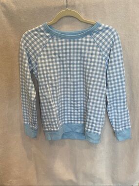 Draper James Blue and White Gingham Crewneck Sweater